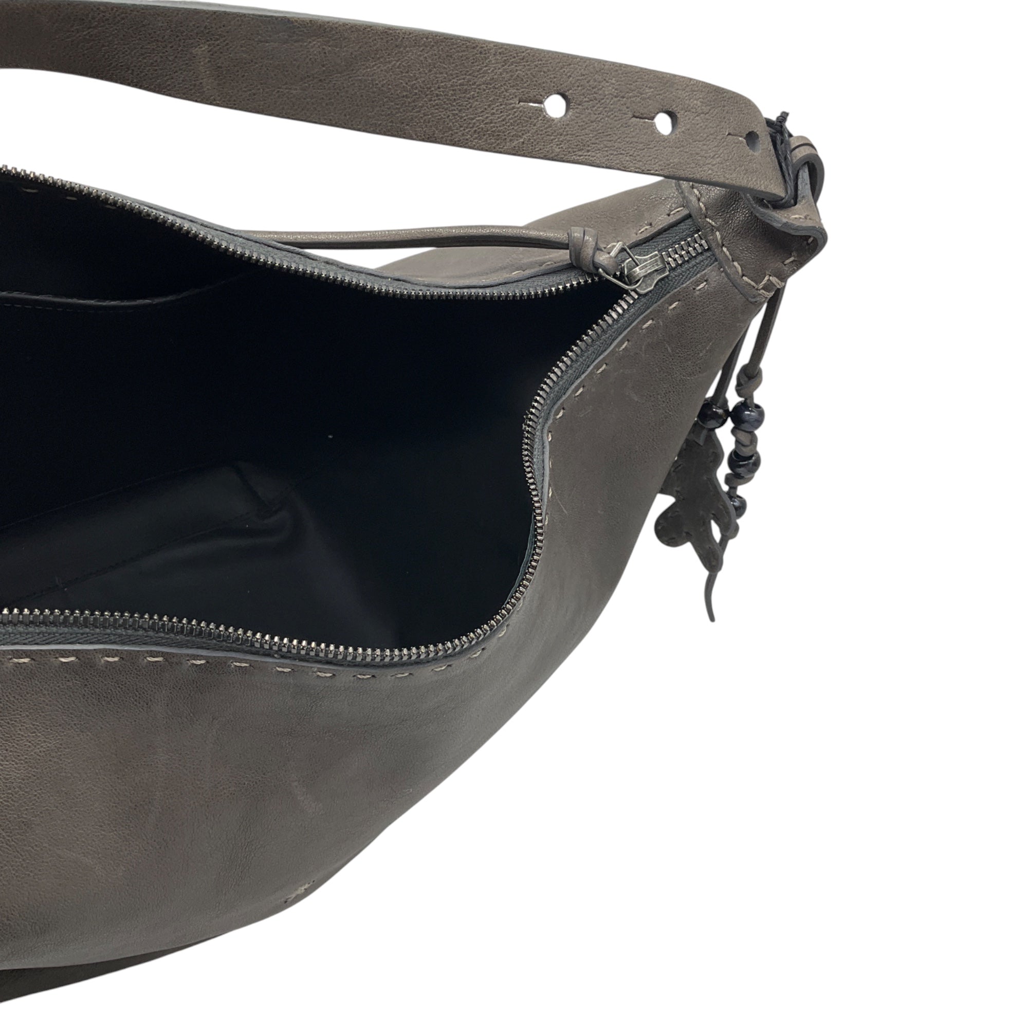 Henry Beguelin Dark Grey Medium Ilenia Old Iron Leather Shoulder Bag