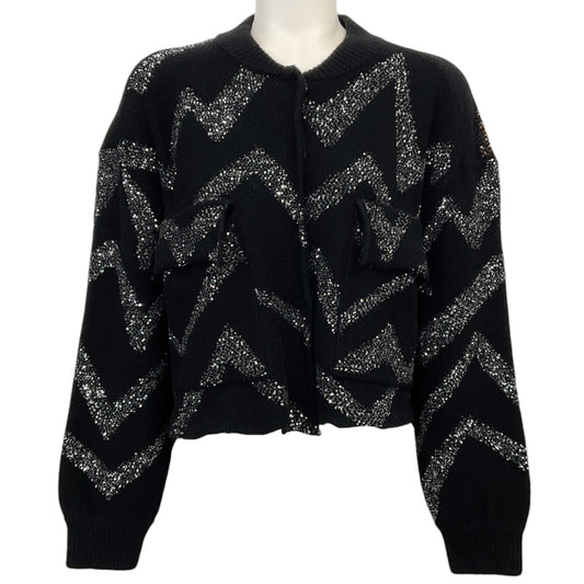 Nude Black Wool Sweater with Silver / Gold Embroidered Sequin Zig Zags