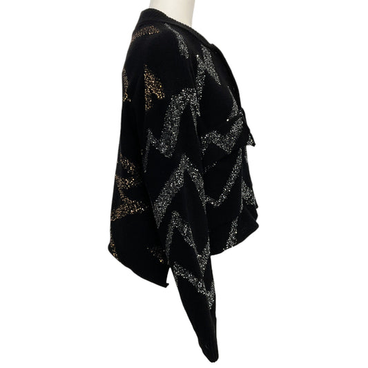 Nude Black Wool Sweater with Silver / Gold Embroidered Sequin Zig Zags