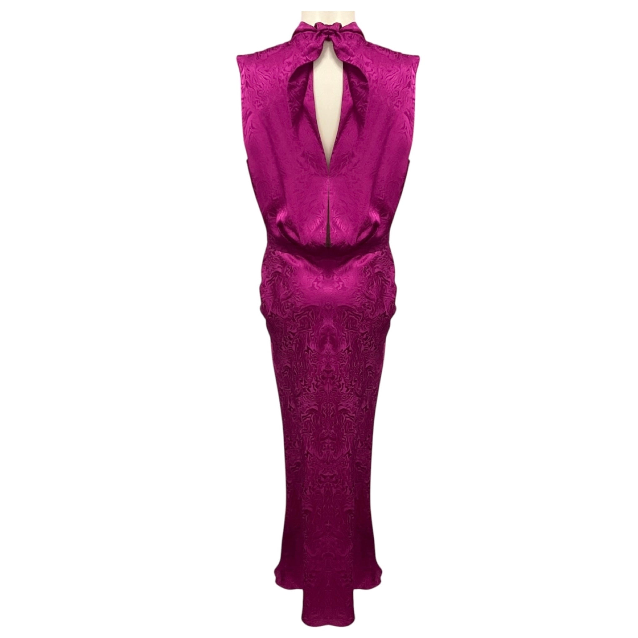 Saloni Magenta Fleur Silk Jacquard Dress