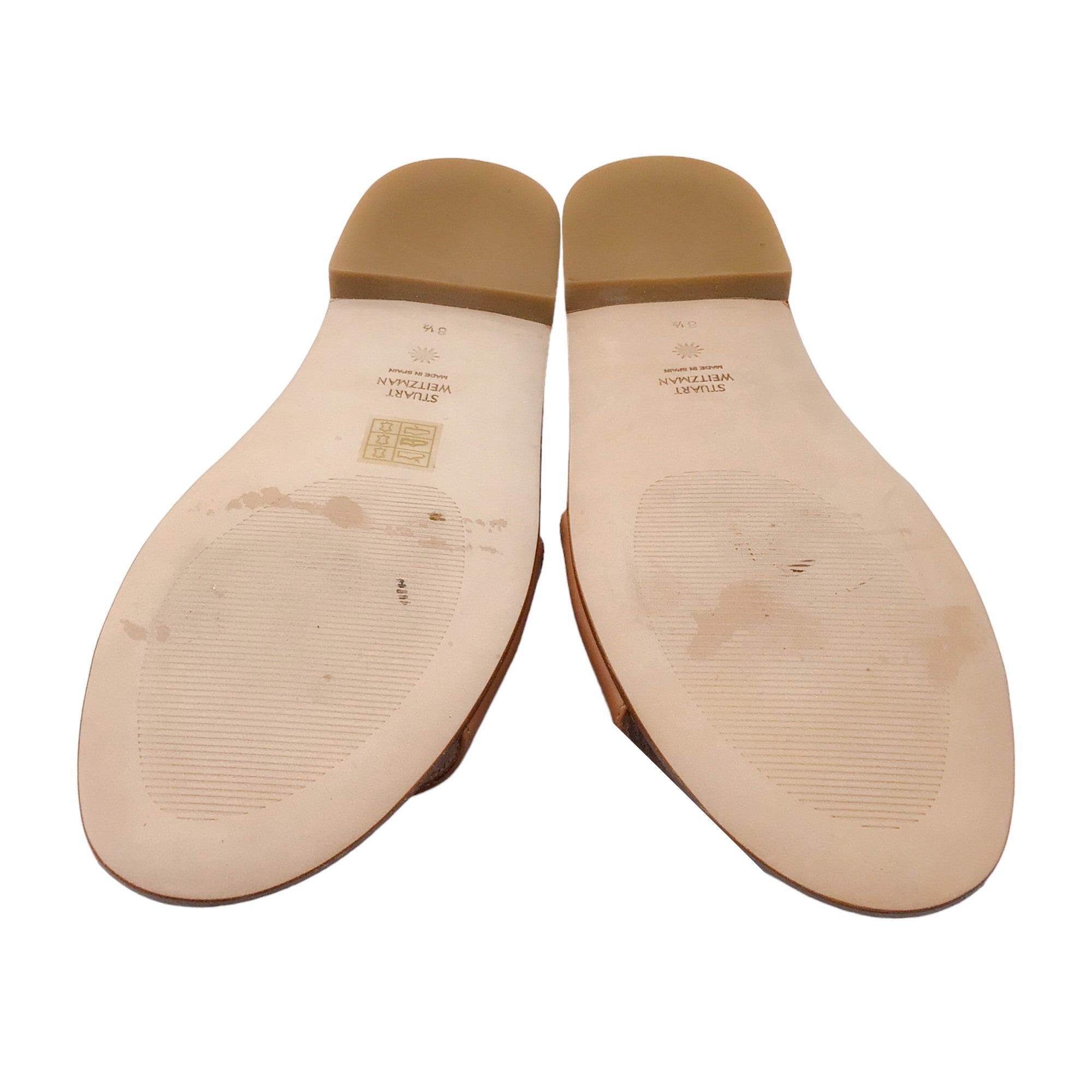 Stuart Weitzman Beige / Gold Hardware Flat Leather Slide Sandals