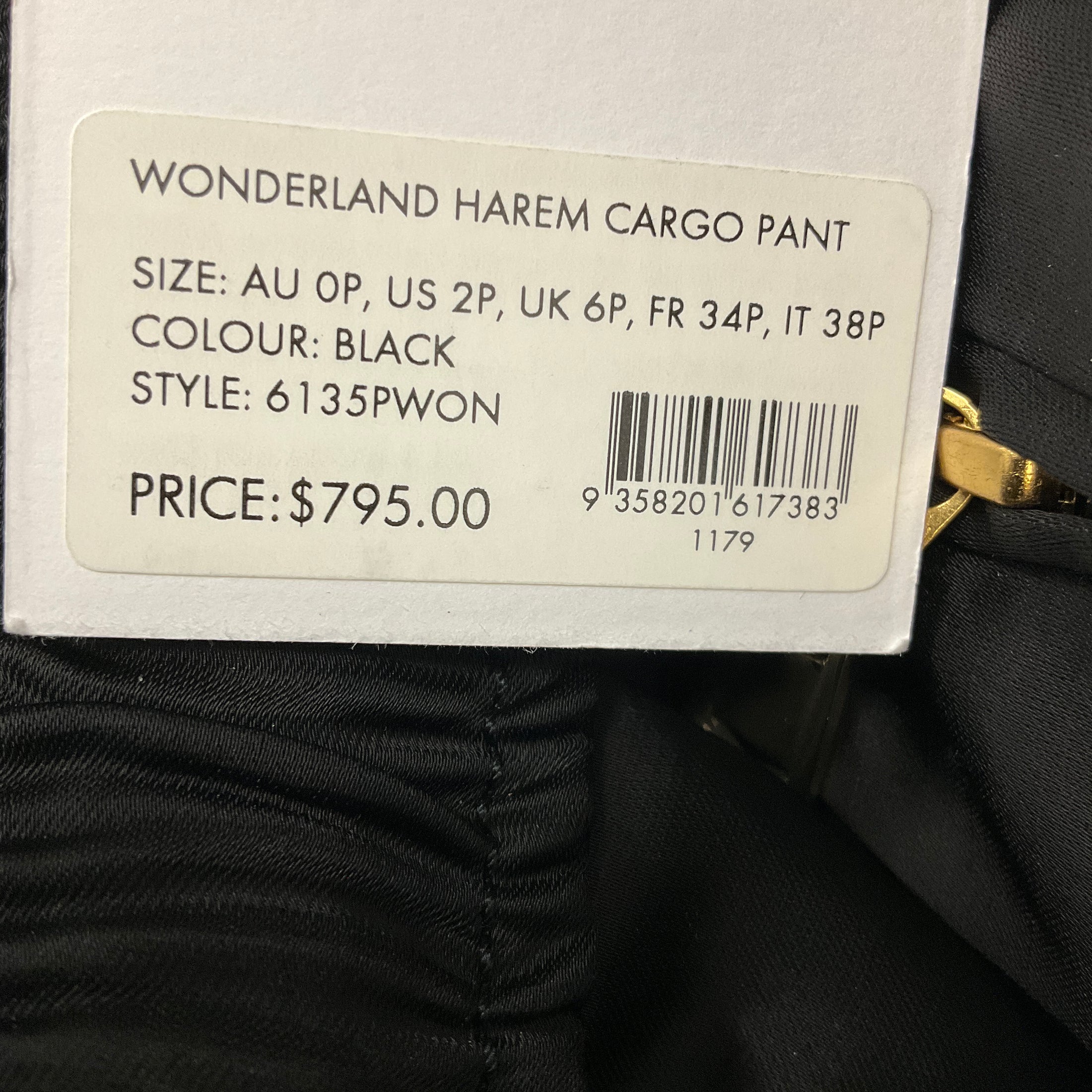 Zimmermann Black Wonderland Satin Harem Drawstring Cargo Pant