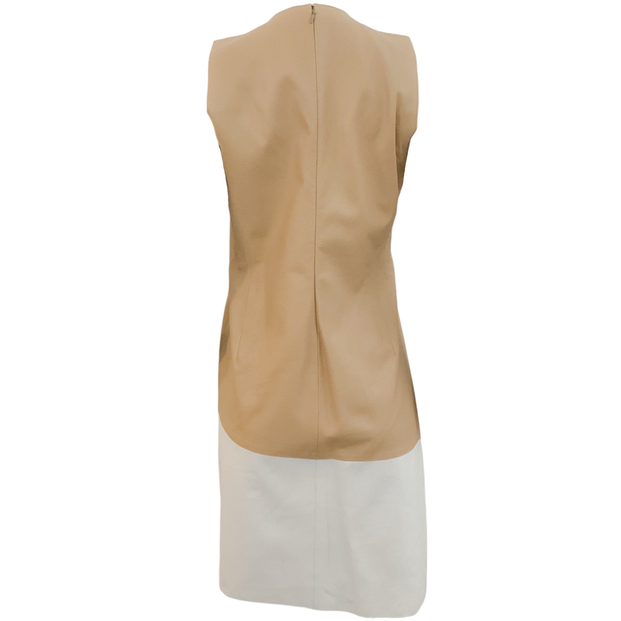 Reed Krakoff Ivory / Tan Leather Sleeveless Dress