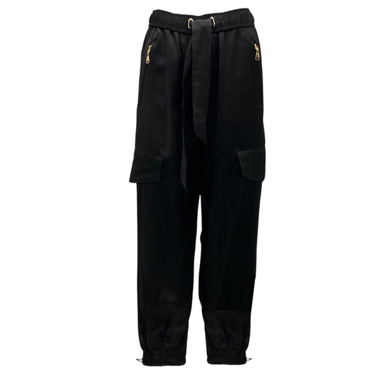 Zimmermann Black Wonderland Satin Harem Drawstring Cargo Pant