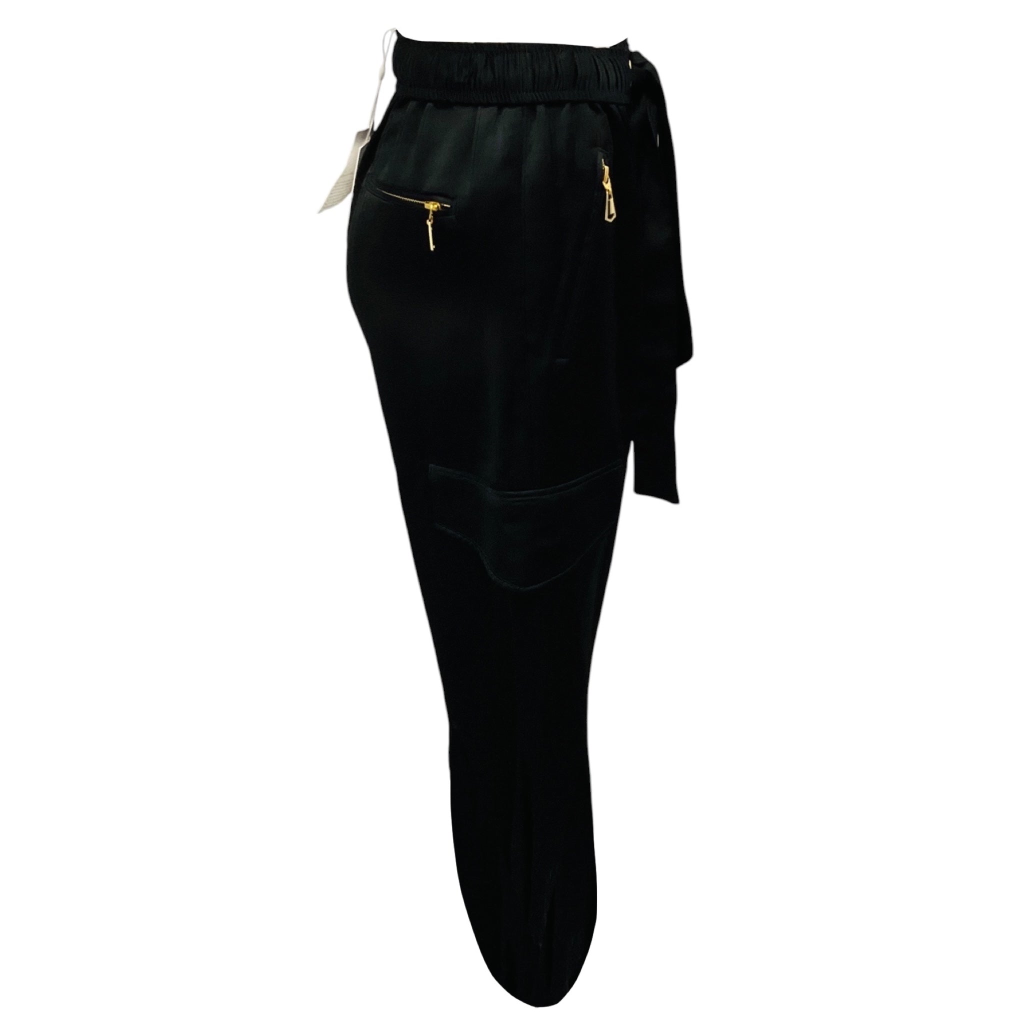 Zimmermann Black Wonderland Satin Harem Drawstring Cargo Pant