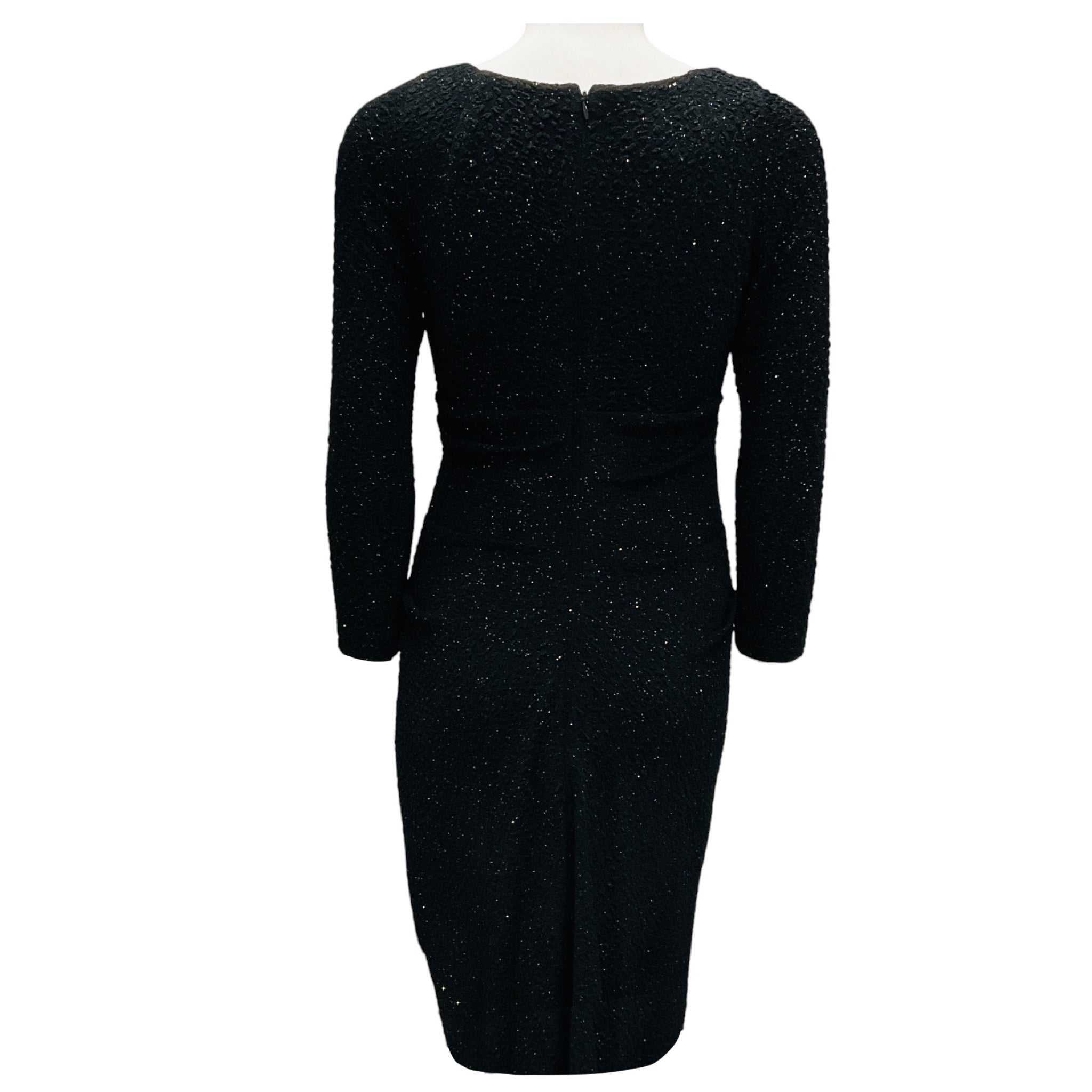 Talbot Runhof Black Glitter Long Sleeved V-Neck Cocktail Dress