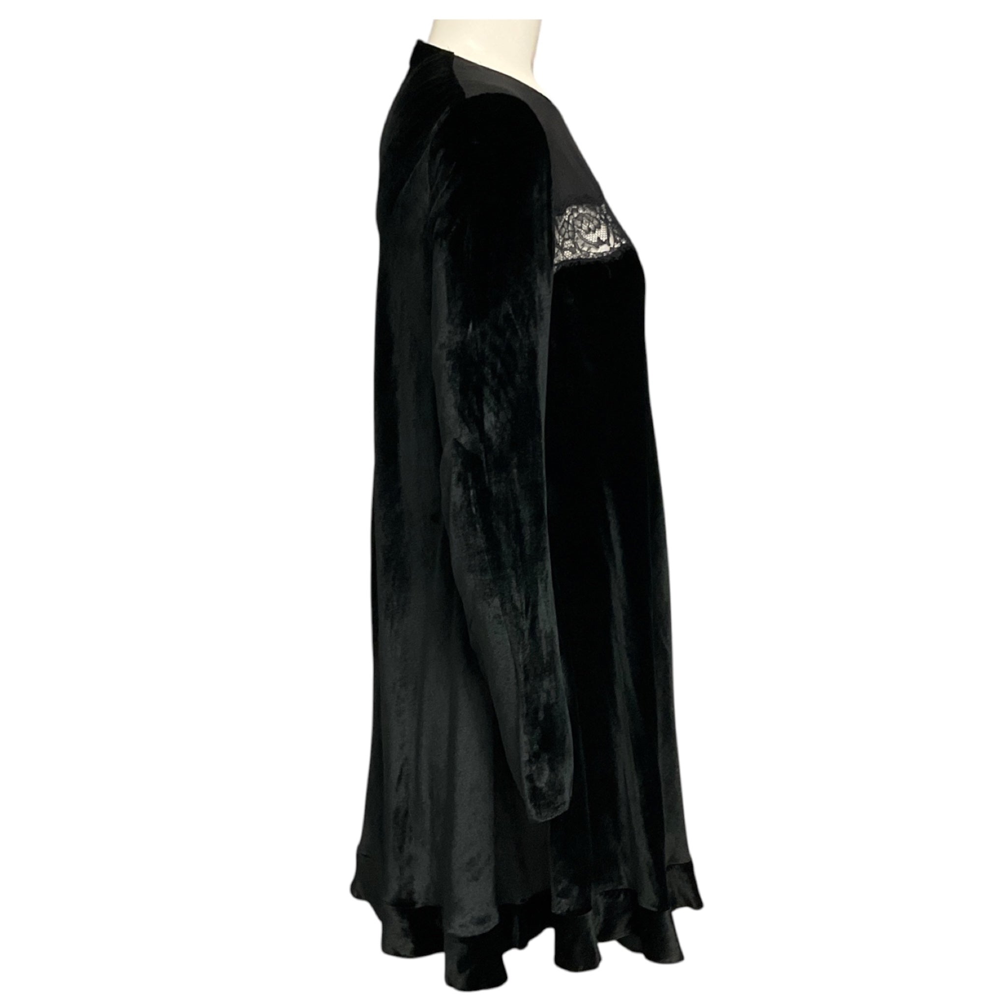 RED Valentino Black Lace Trimmed Velvet Dress