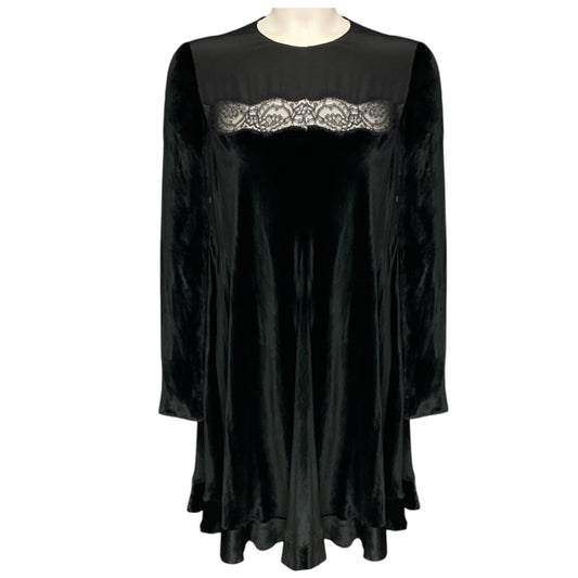 RED Valentino Black Lace Trimmed Velvet Dress