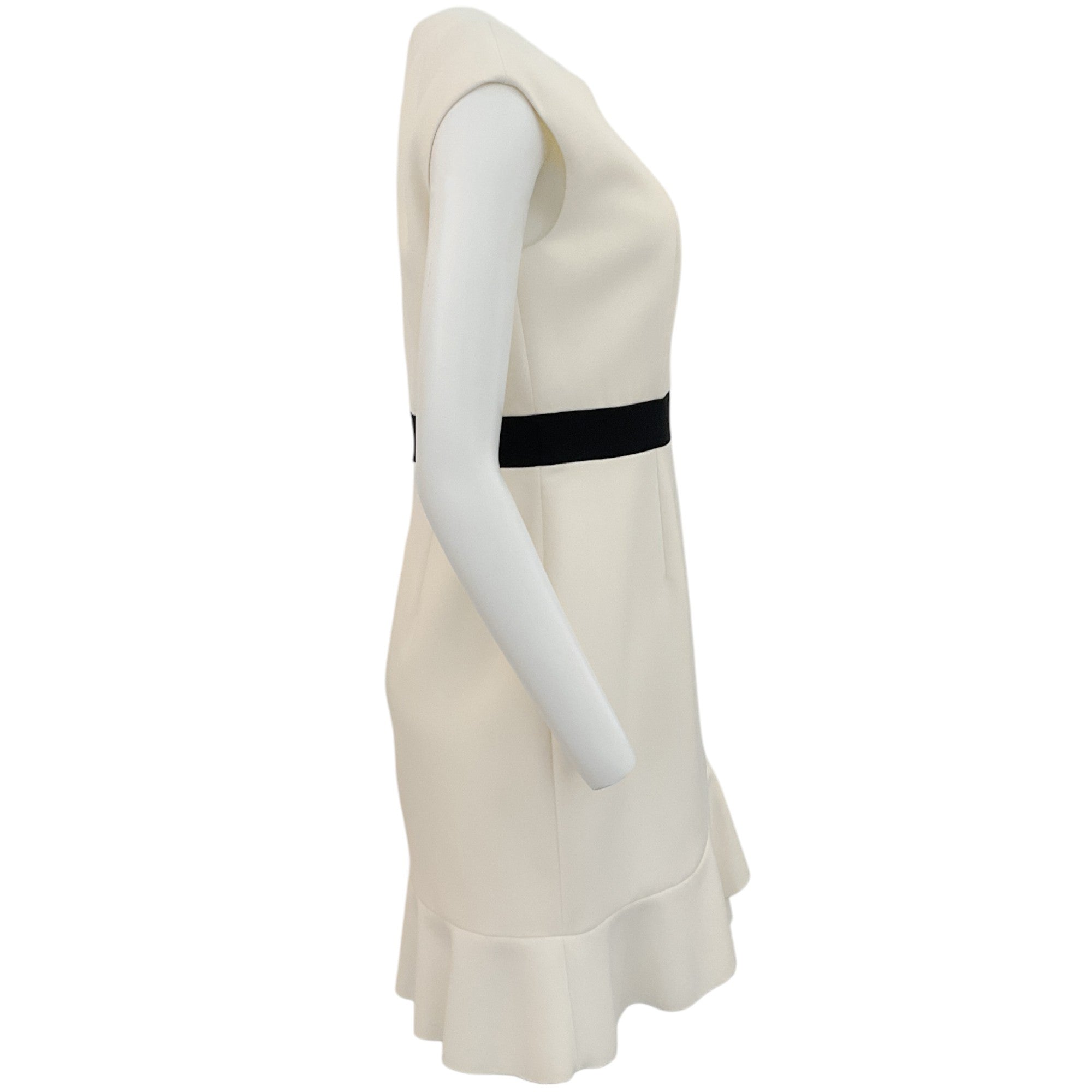 Paule Ka Ivory Cap Sleeve Dress with Black Waist