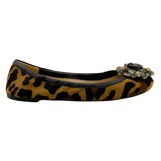 Prada Leopard Print Calf Hair Ballet Flats with Crystal Embellishments