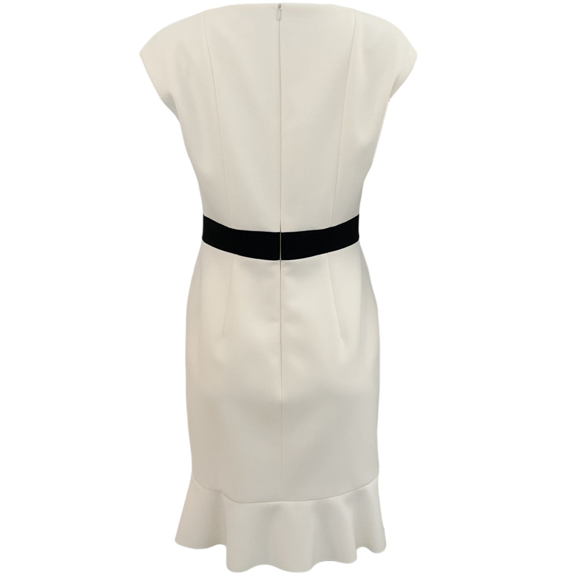 Paule Ka Ivory Cap Sleeve Dress with Black Waist