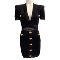 Load image into Gallery viewer, Balmain Black Knit Deep V Neck Dress with Gold Buttons

