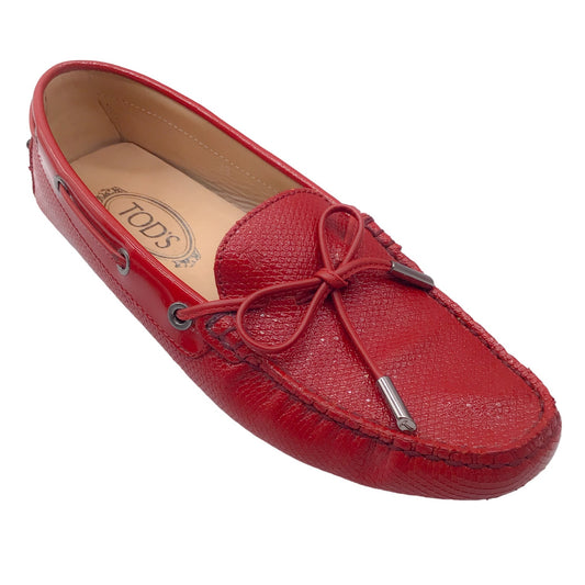 Tod's Red Grained Patent Leather Flats / Loafers