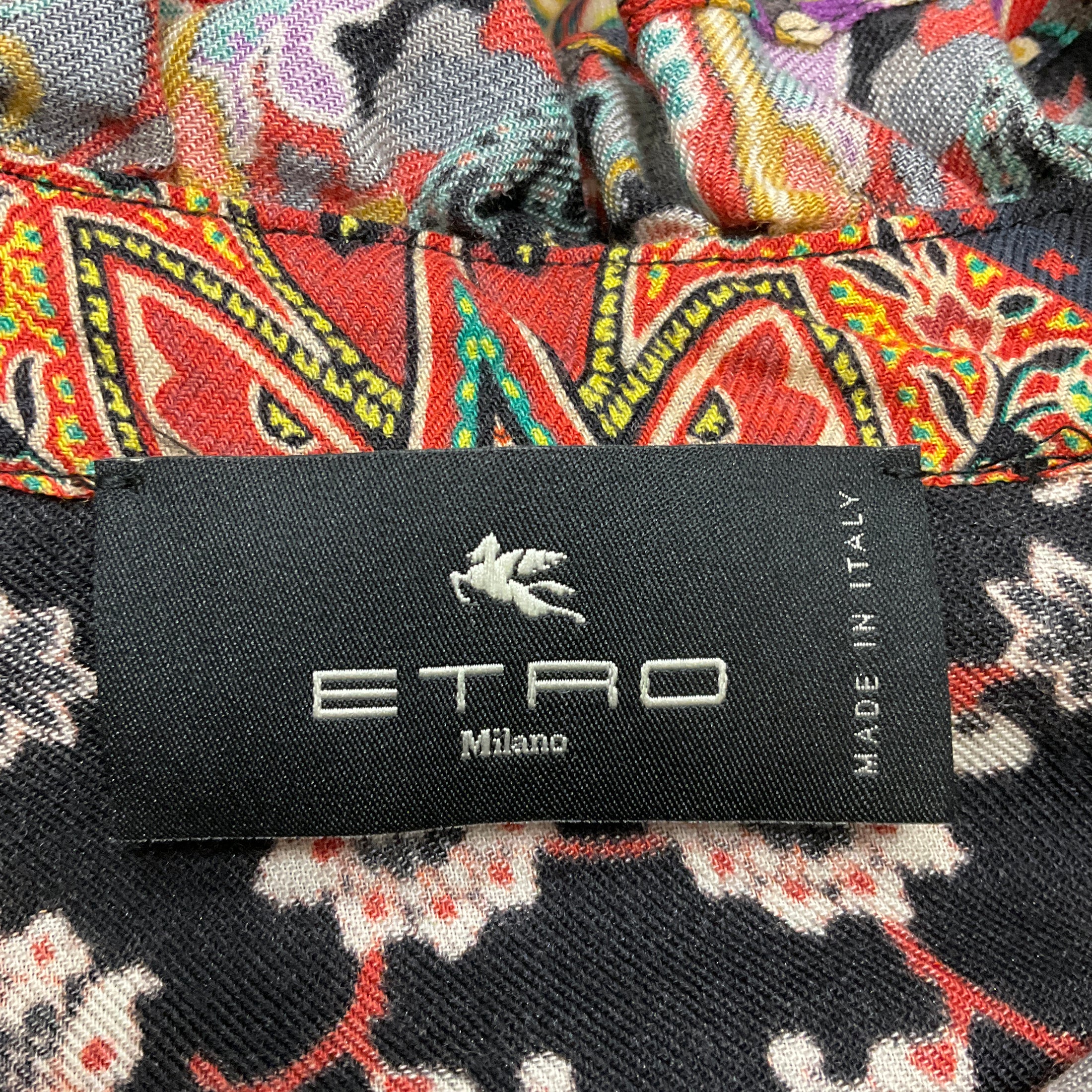 Etro Black Multi Paisley Printed Ruffled Wool Dress