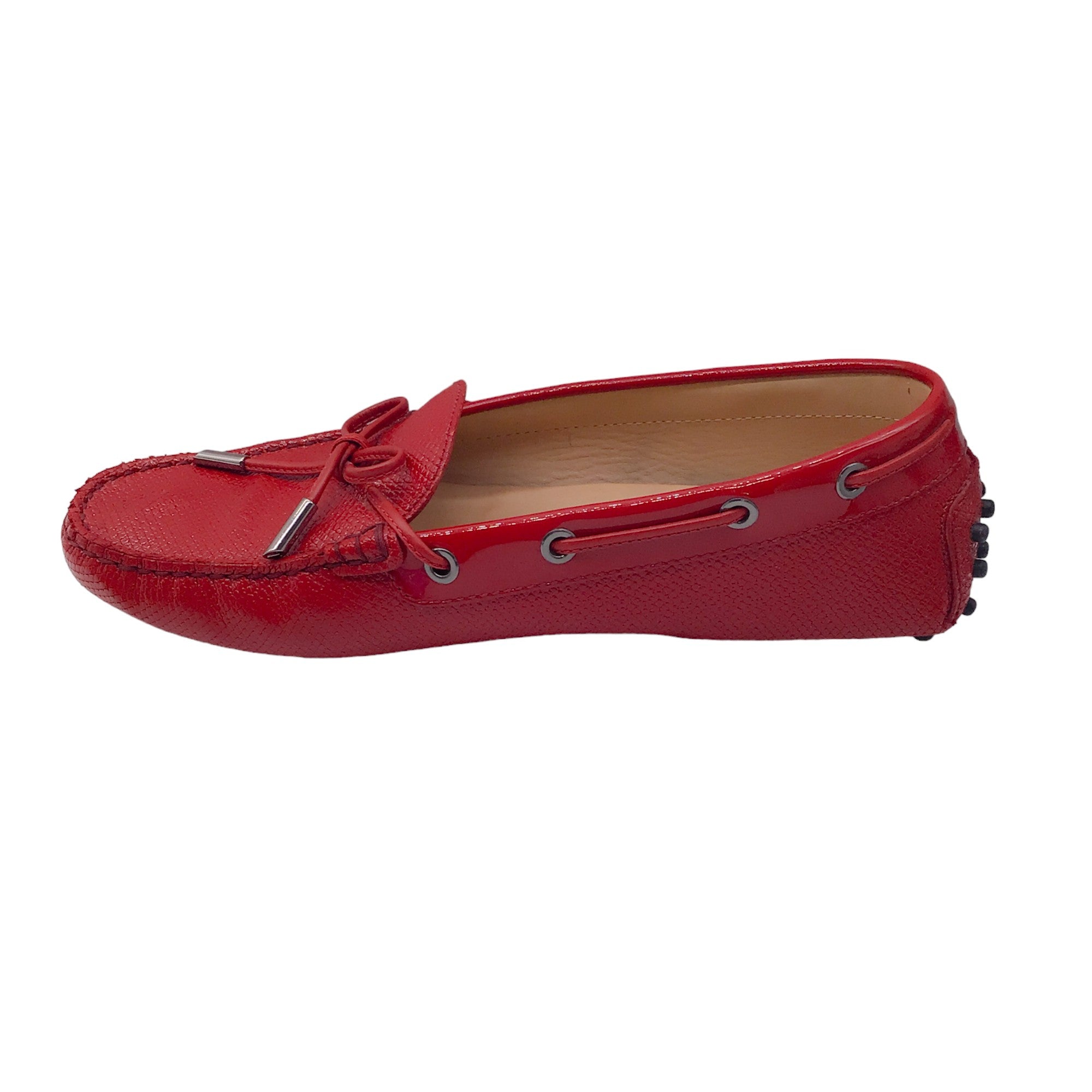Tod's Red Grained Patent Leather Flats / Loafers