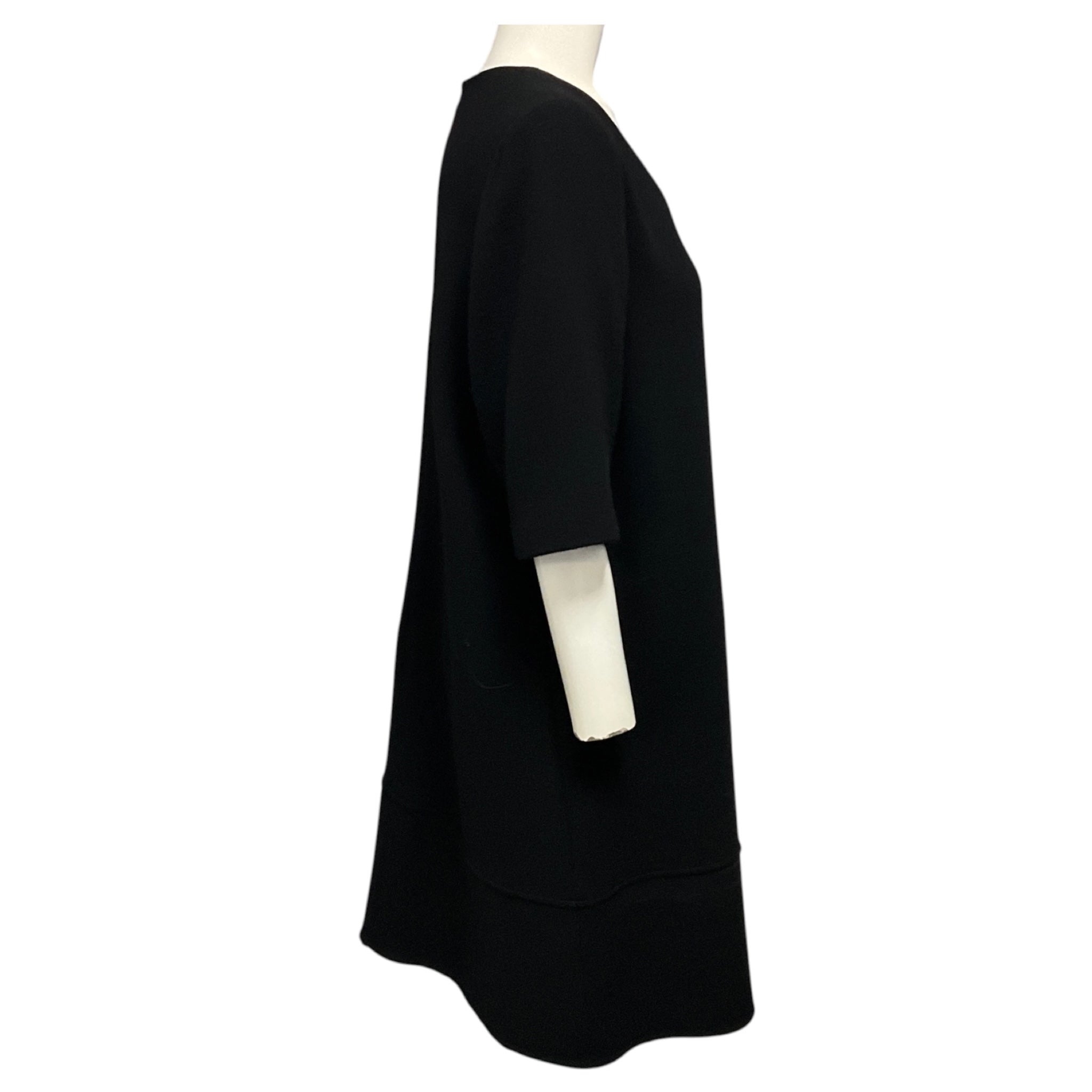 Olivine Gabbro Black Short Sleeved Wool Gauze Shift Dress