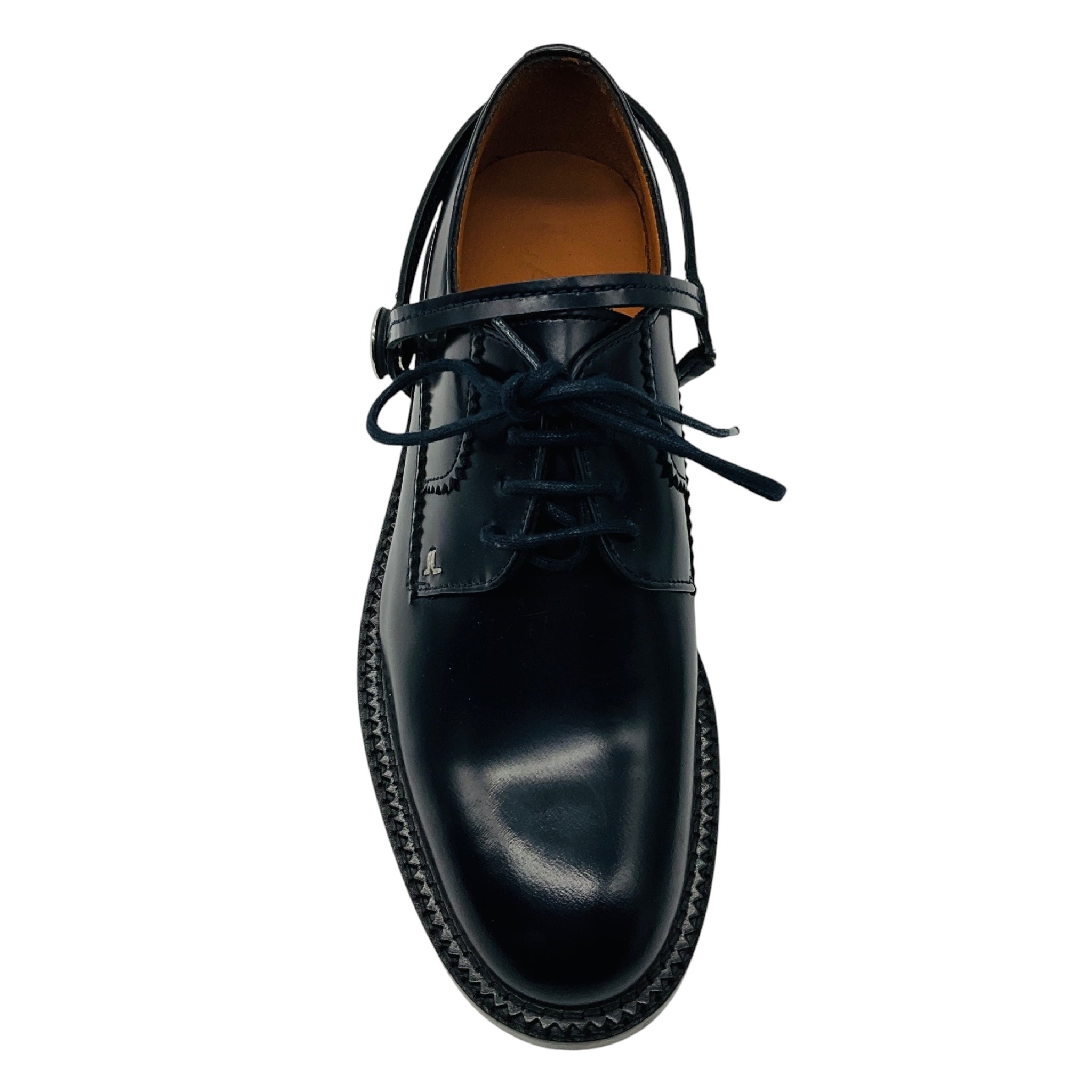 Lanvin Navy Blue Leather Derby Shoes with Straps