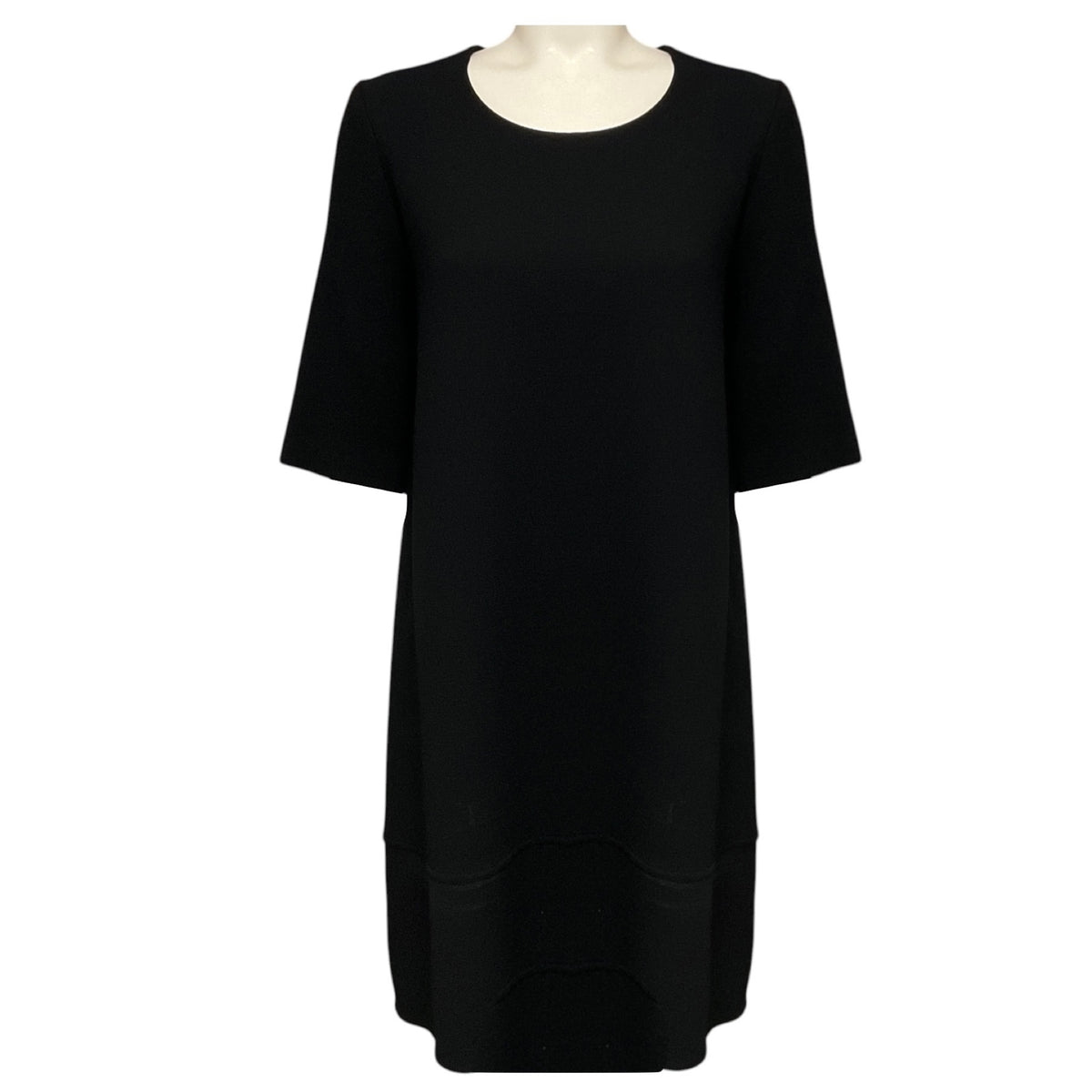 Olivine Gabbro Black Short Sleeved Wool Gauze Shift Dress