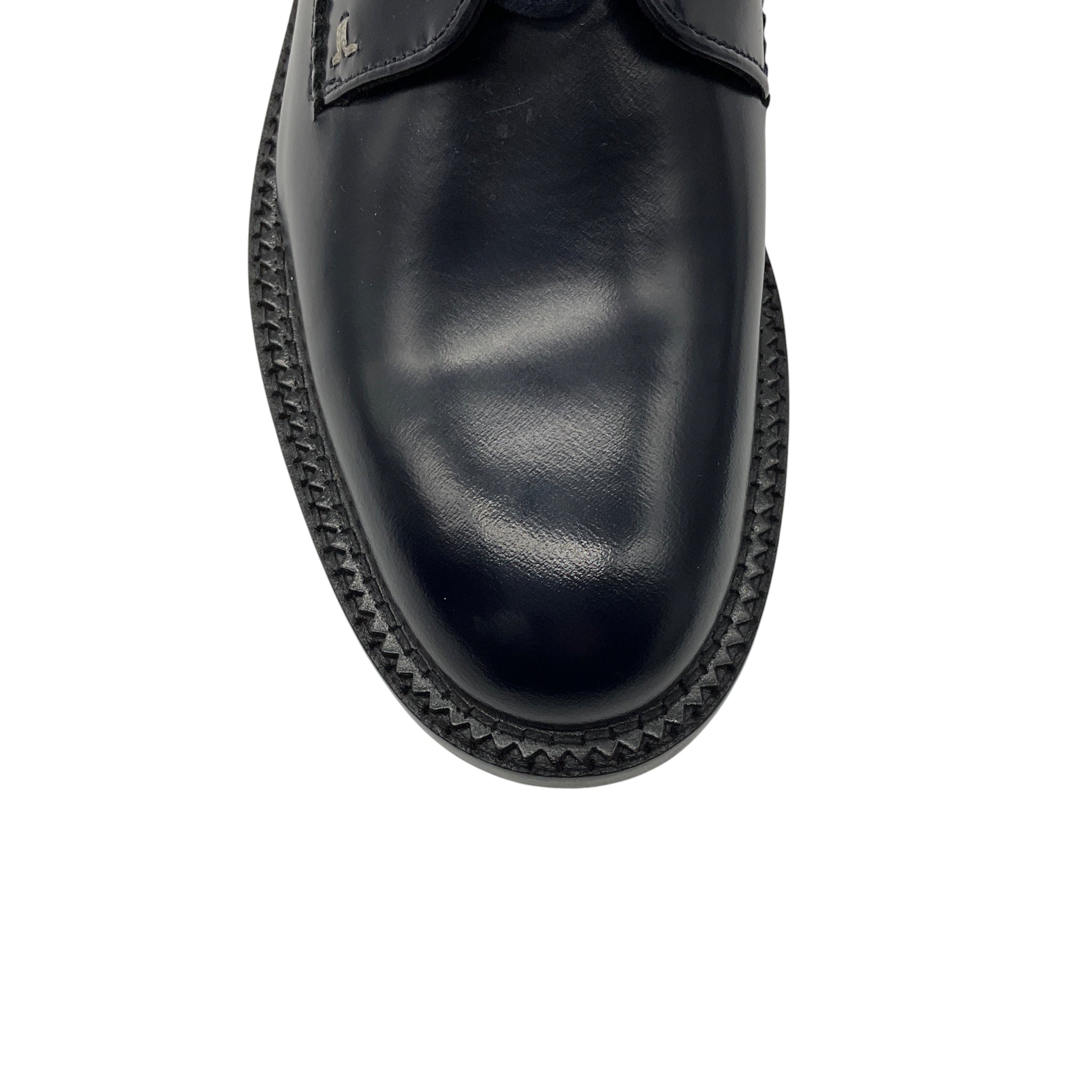 Lanvin Navy Blue Leather Derby Shoes with Straps