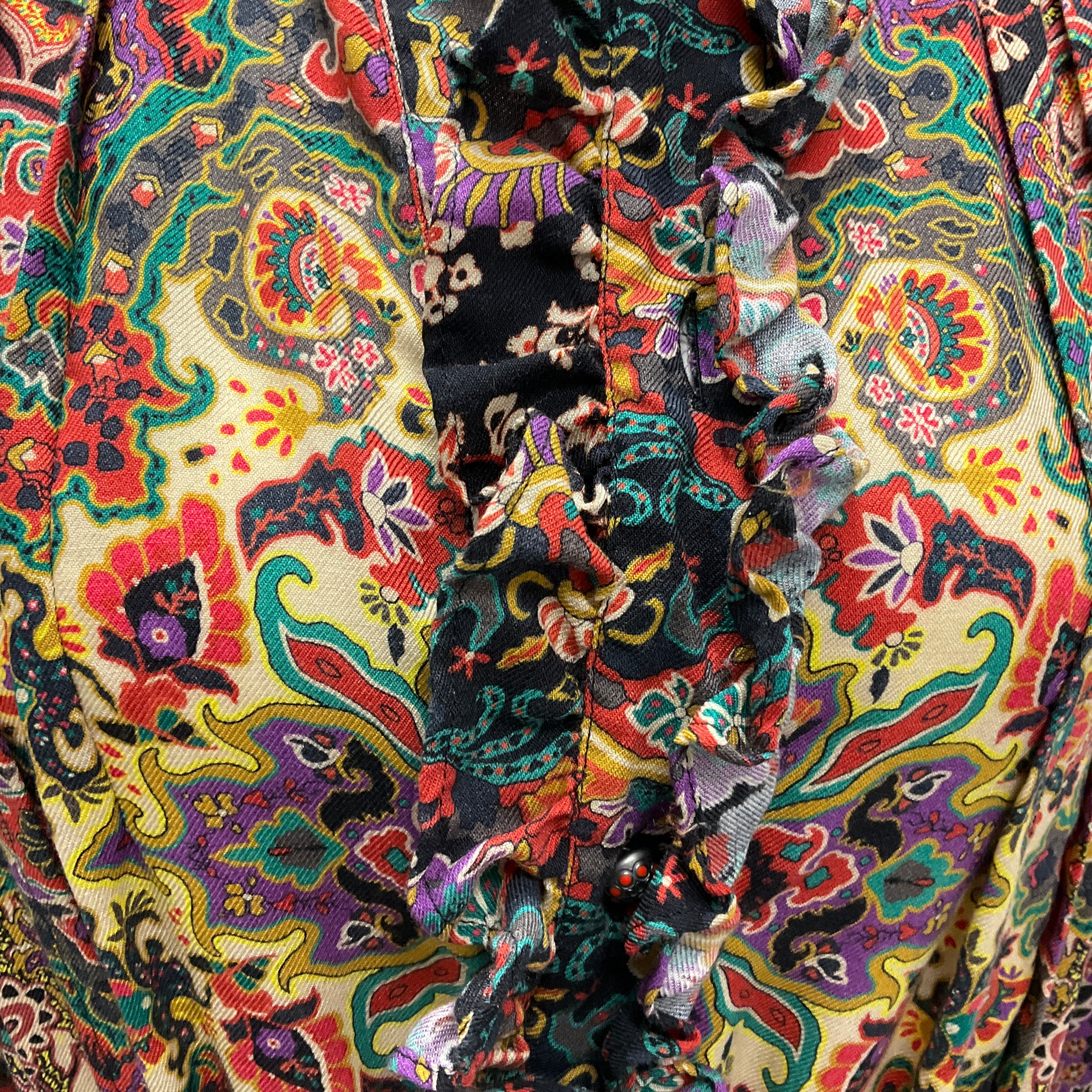 Etro Black Multi Paisley Printed Ruffled Wool Dress