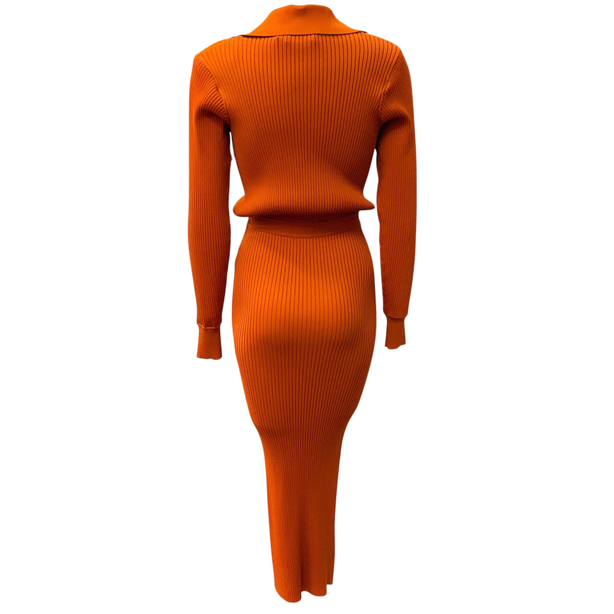 Self-Portrait Orange Ribbed Midi Dress with Buttons