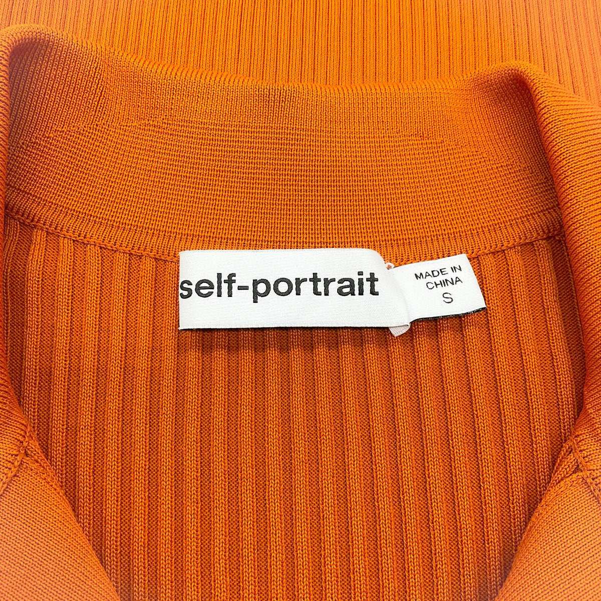 Self-Portrait Orange Ribbed Midi Dress with Buttons