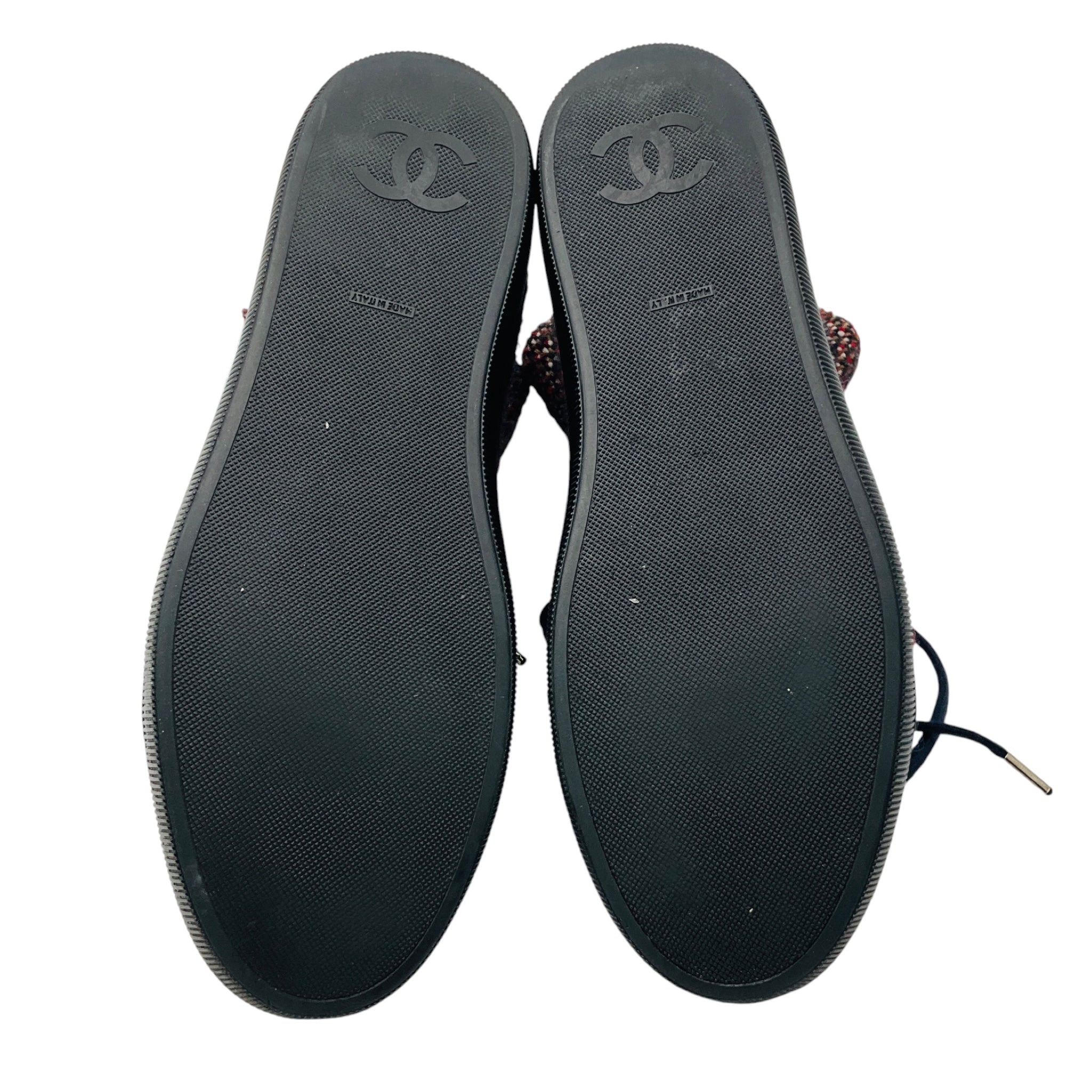 Chanel Navy / Red CC Logo Tweed Ankle Boots