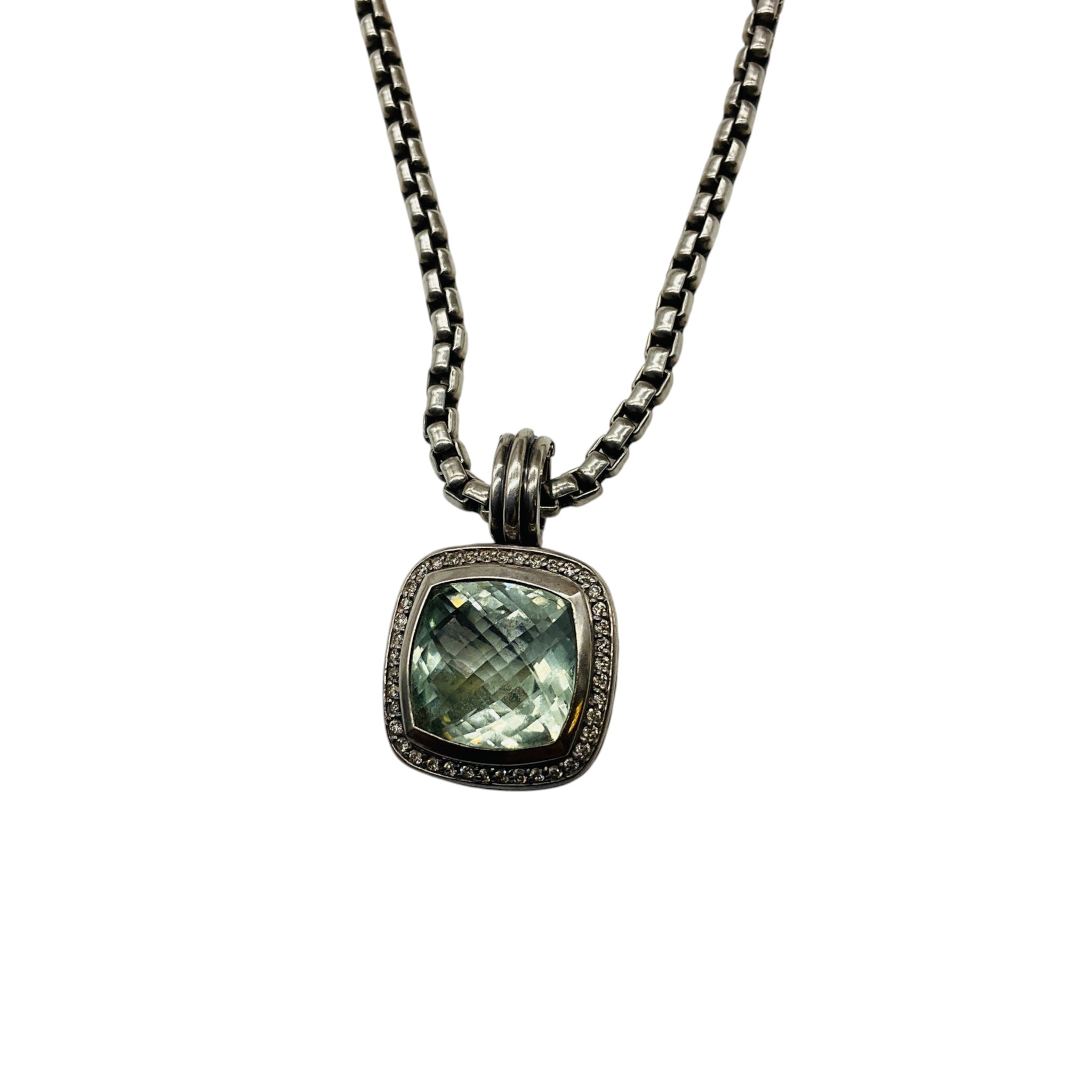 David Yurman Sterling Silver Albion Pendant Necklace with Prasiolite and Diamonds