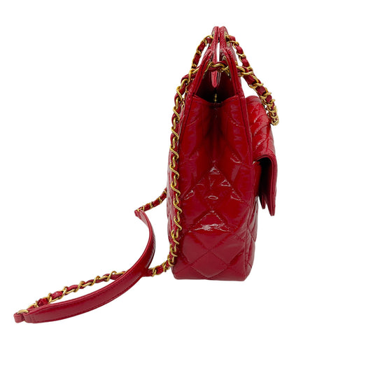 Chanel Red 2023 Quilted Patent Leather Wavy Handbag