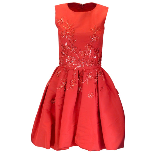 Carolina Herrera Red Floral Embellished Sleeveless A-Line Dress