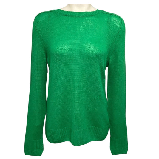 Celine Green Triomphe Logo Embroidered Cashmere Knit Pullover Sweater