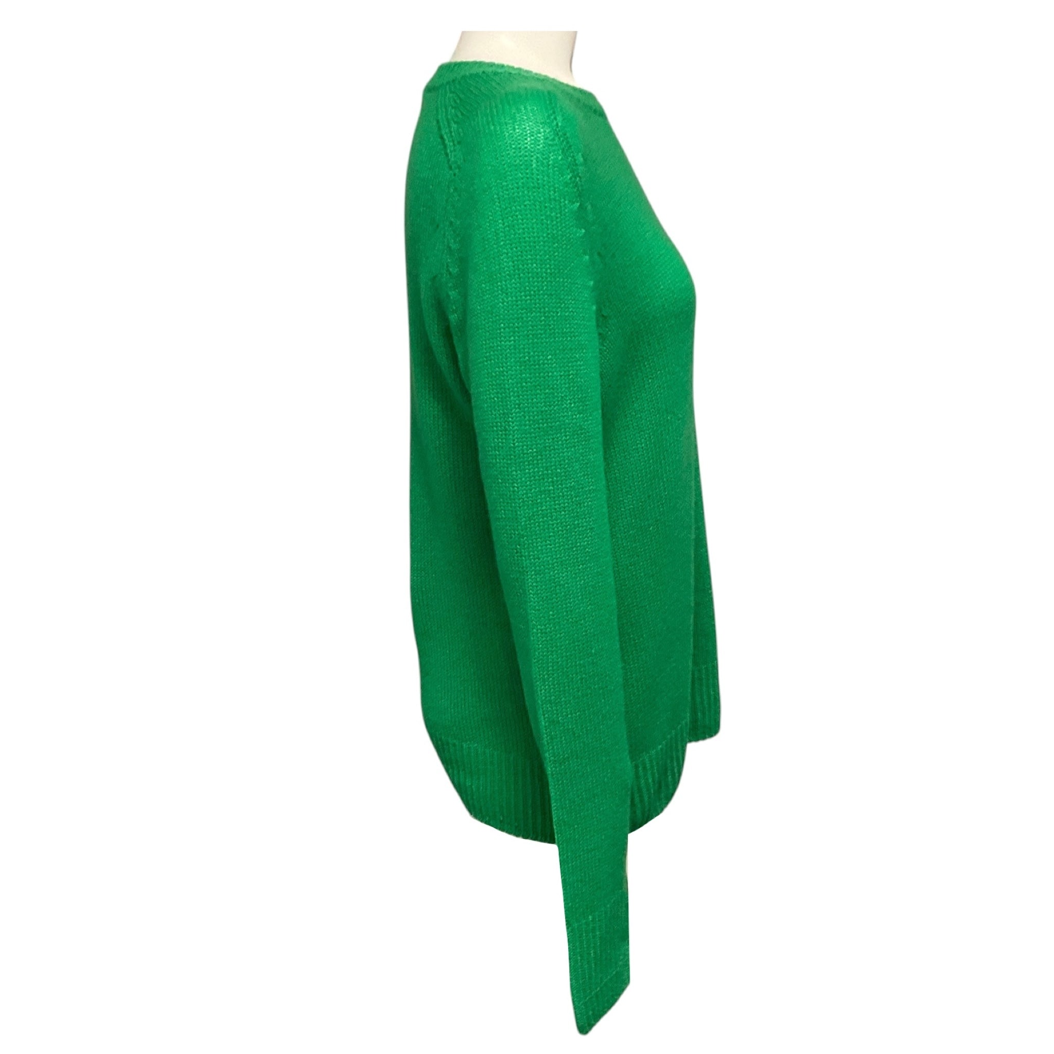 Celine Green Triomphe Logo Embroidered Cashmere Knit Pullover Sweater