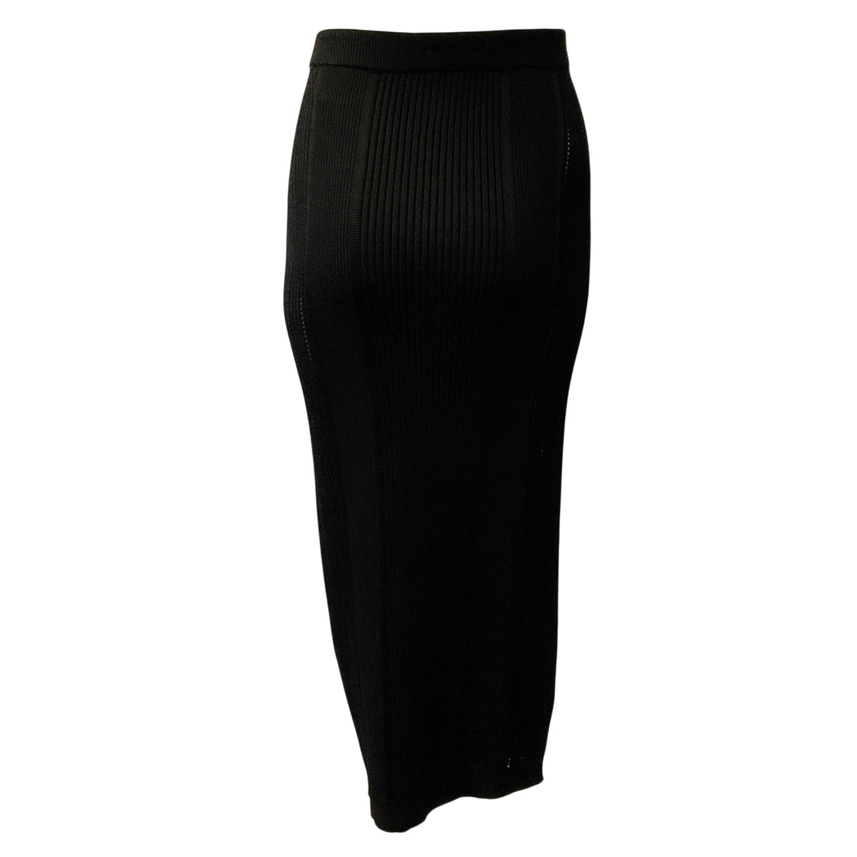 Balmain Black Cable Knit Midi Skirt with Gold Buttons
