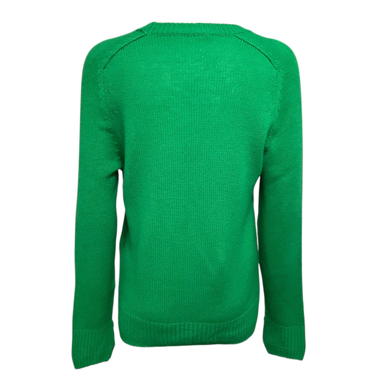 Celine Green Triomphe Logo Embroidered Cashmere Knit Pullover Sweater