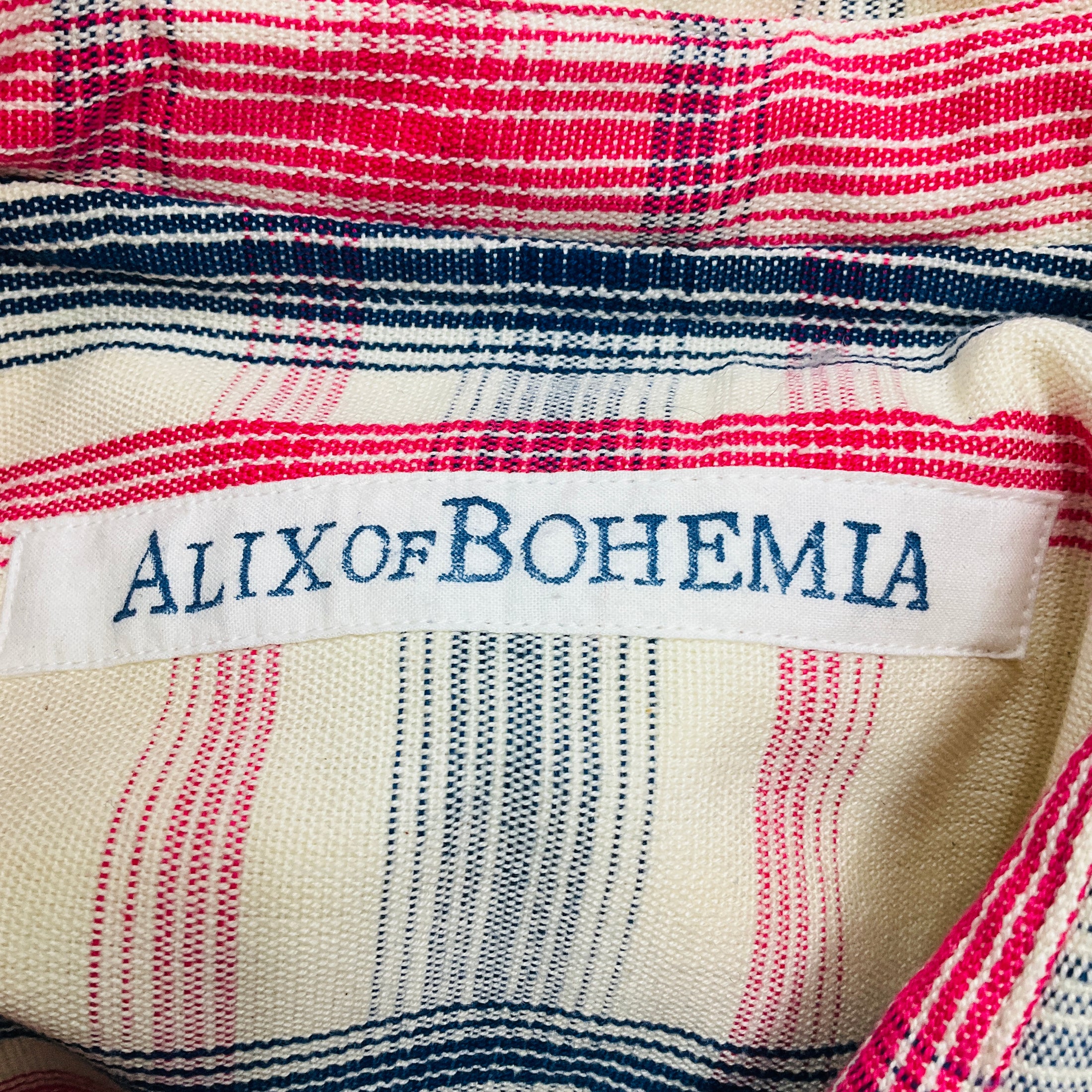 Alix of Bohemia Ivory / Pink / Navy Blue Cropped Double Breasted Plaid Cotton Jacket