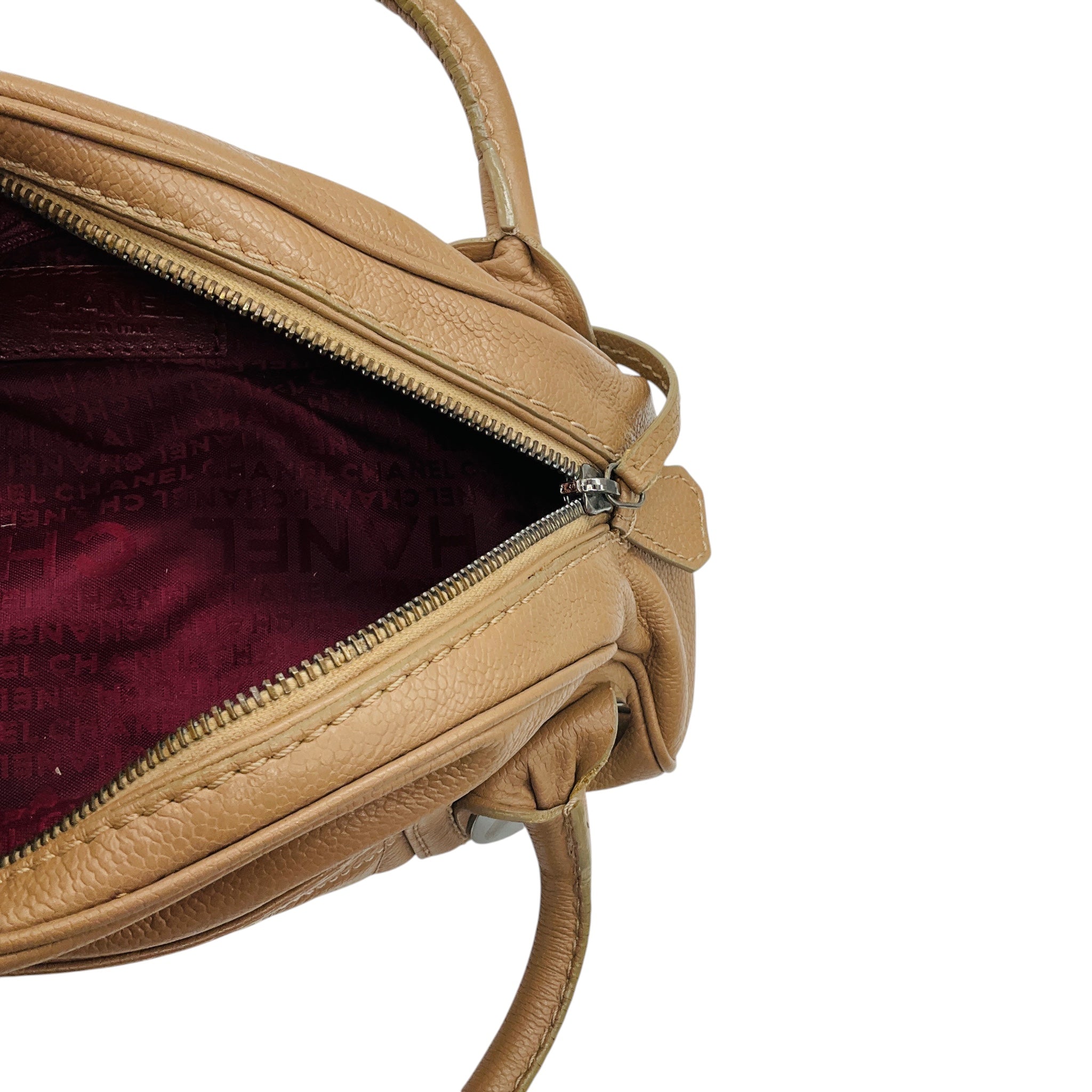 Chanel RARE Tan Button Dome Caviar Leather Small Satchel Handbag