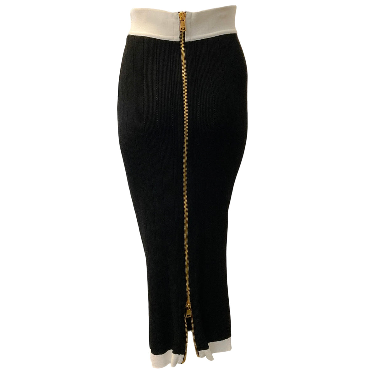 Balmain Black / White Button Front Knit Midi Skirt