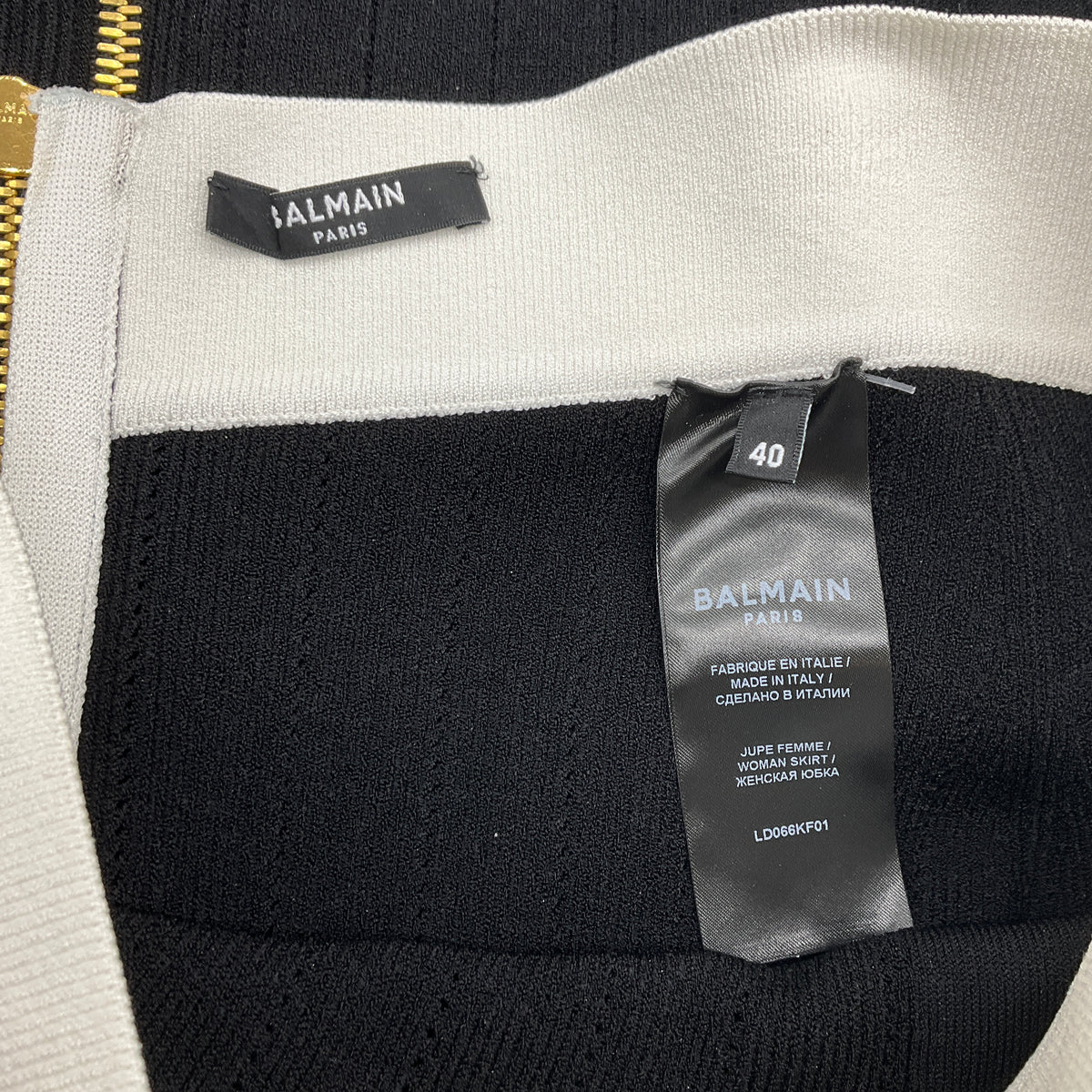 Balmain Black / White Button Front Knit Midi Skirt
