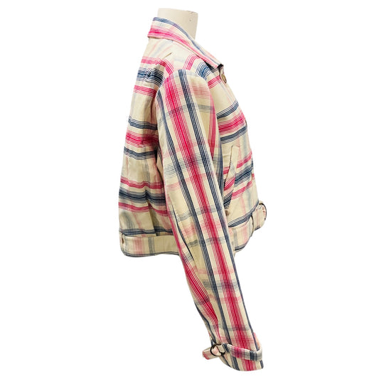 Alix of Bohemia Ivory / Pink / Navy Blue Cropped Double Breasted Plaid Cotton Jacket