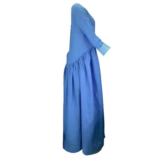 Kalita Blue Open Back Linen Maxi Dress
