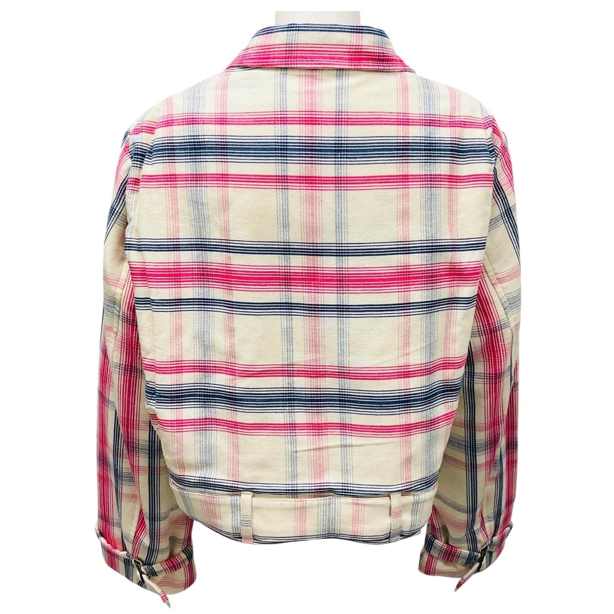 Alix of Bohemia Ivory / Pink / Navy Blue Cropped Double Breasted Plaid Cotton Jacket