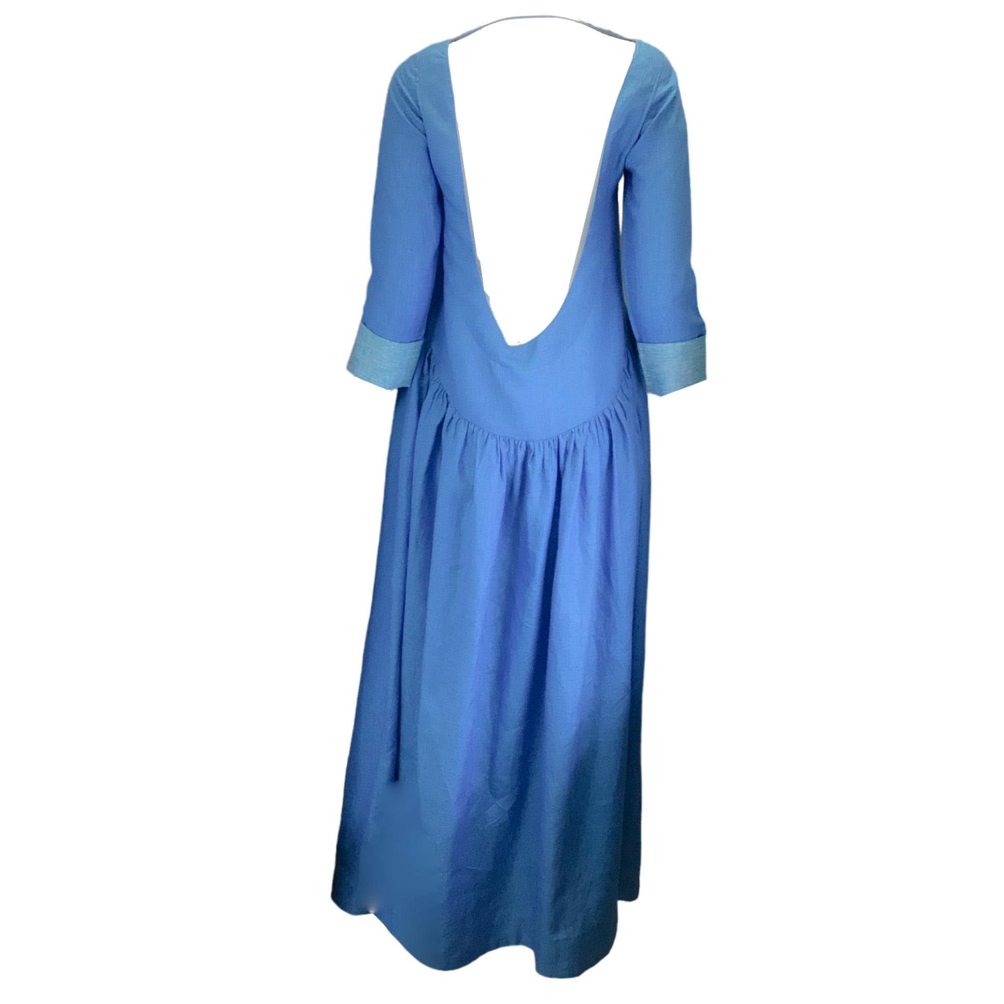 Kalita Blue Open Back Linen Maxi Dress