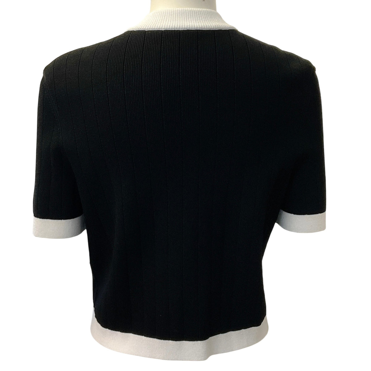 Balmain Black / White Button Front Knit Short Sleeved Jacket