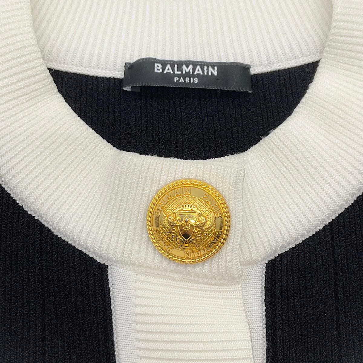 Balmain Black / White Button Front Knit Short Sleeved Jacket