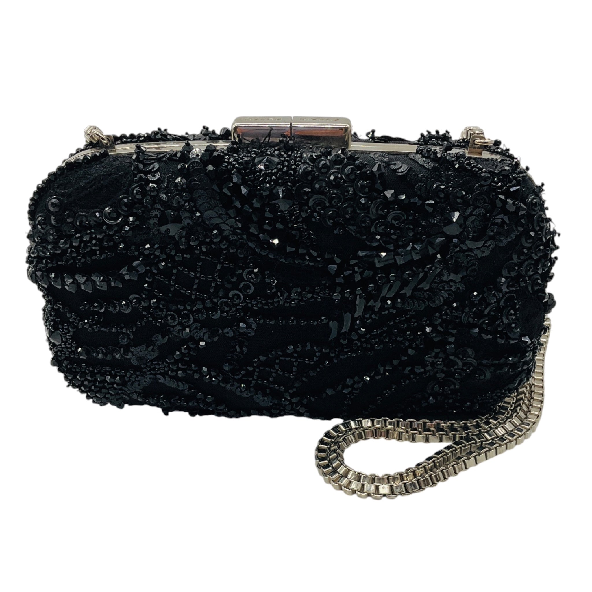 Zuhair Murad Black Sequin and Bead Embellished Evening Clutch with Box Chain Strap