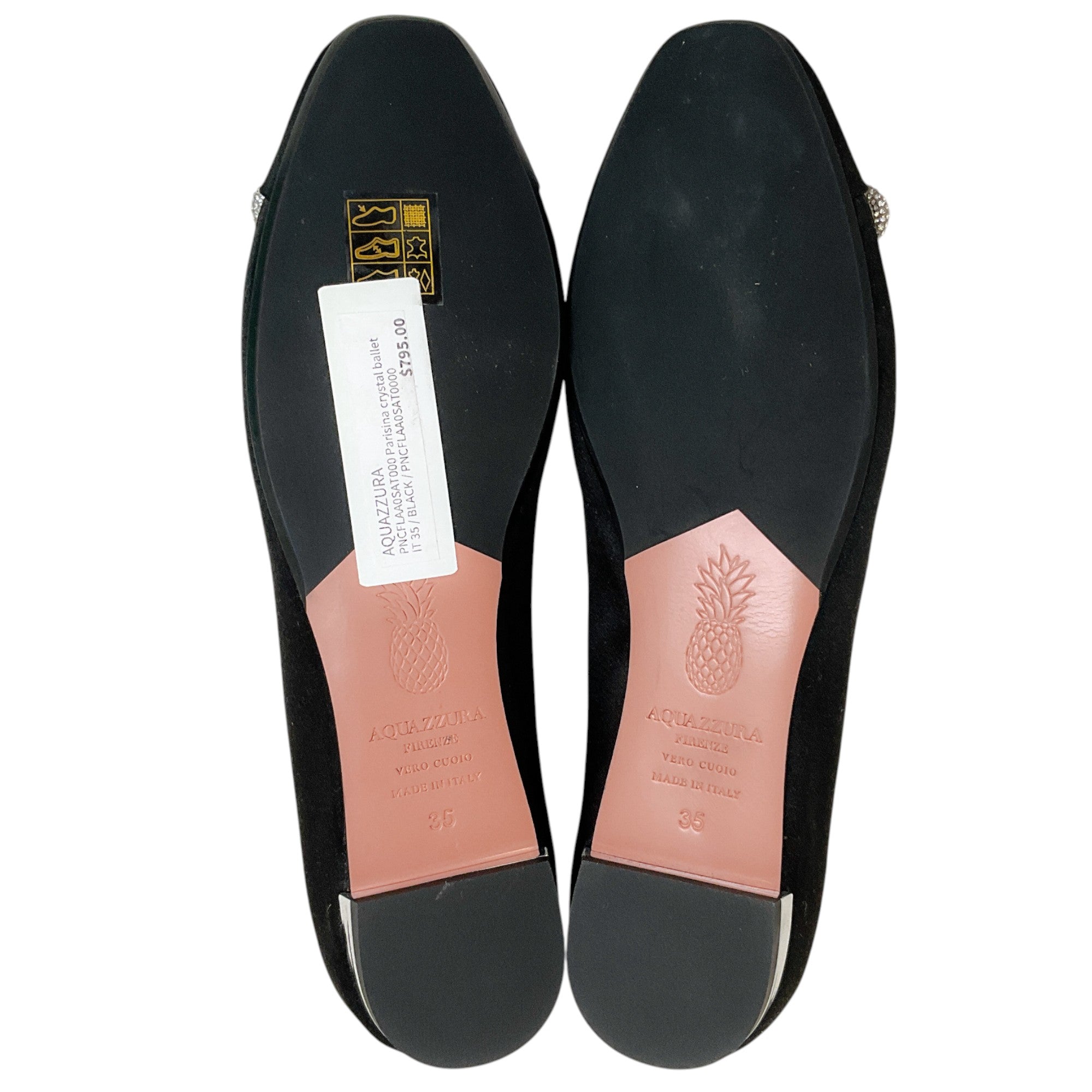 Aquazzura Black Satin Parisina Crystal Ballet Flats