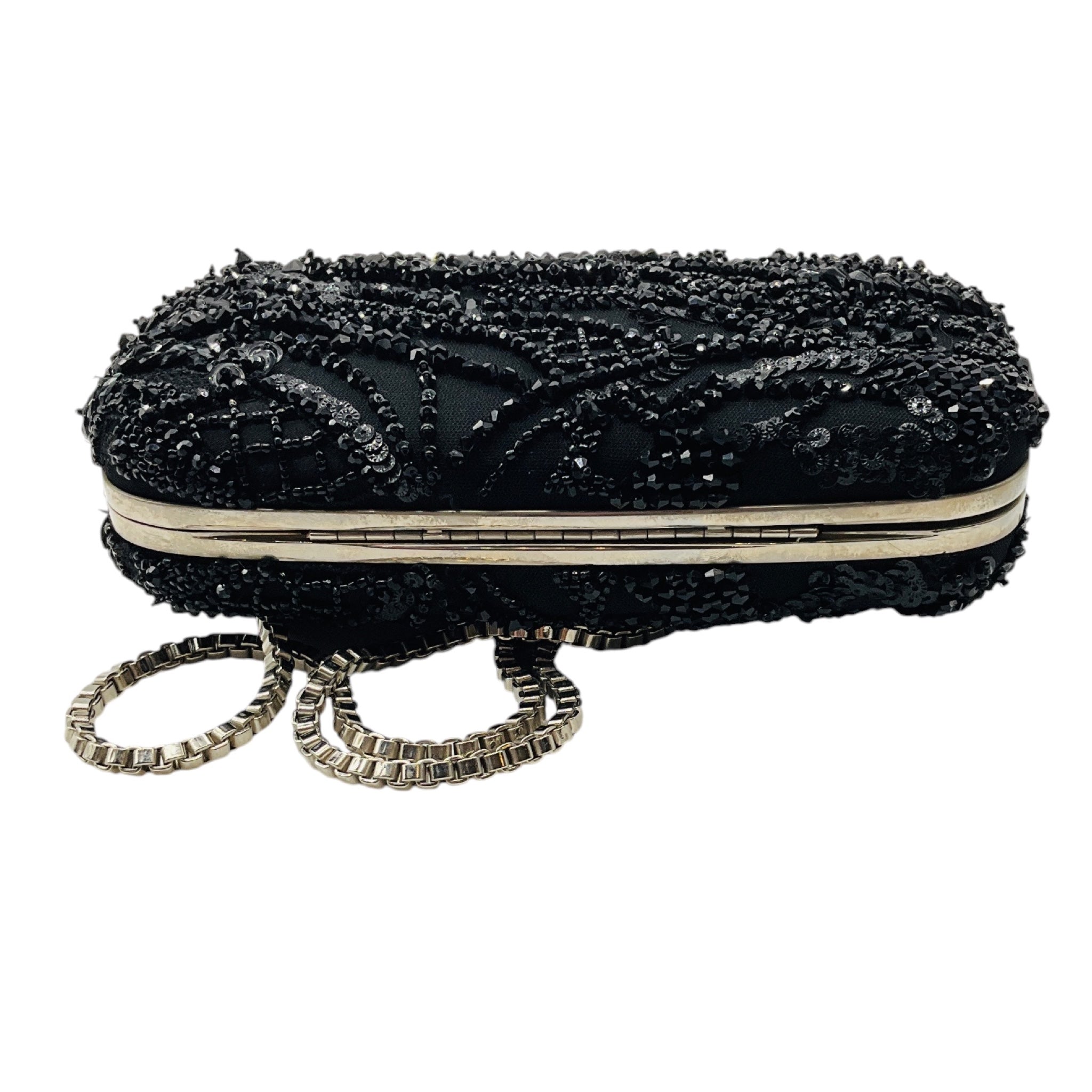 Zuhair Murad Black Sequin and Bead Embellished Evening Clutch with Box Chain Strap