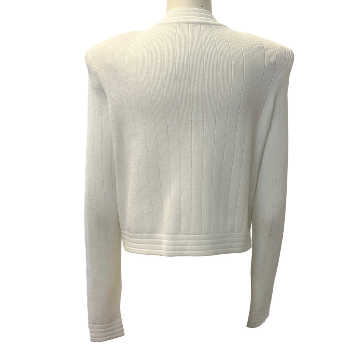Balmain White Ribbed Knit Cardigan with Gold Buttons