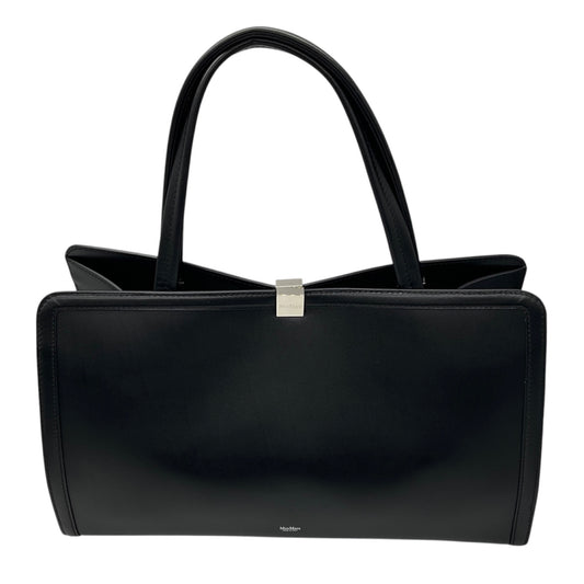 Max Mara Black Leather Double Top Handle Tote Handbag with Silver Hardware