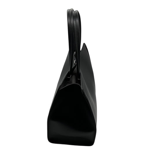 Max Mara Black Leather Double Top Handle Tote Handbag with Silver Hardware